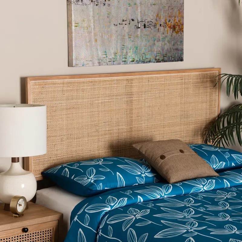 Baxton Studio bali & pari Aurelia Modern Bohemian Natural Brown Finished Bayur Wood and Rattan Queen Size Headboard