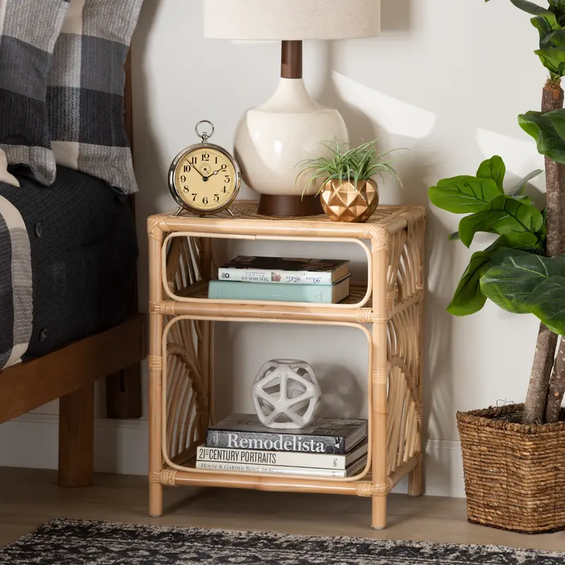 Baxton Studio bali & pari Baara Modern Bohemian Natural Brown Rattan Nightstand