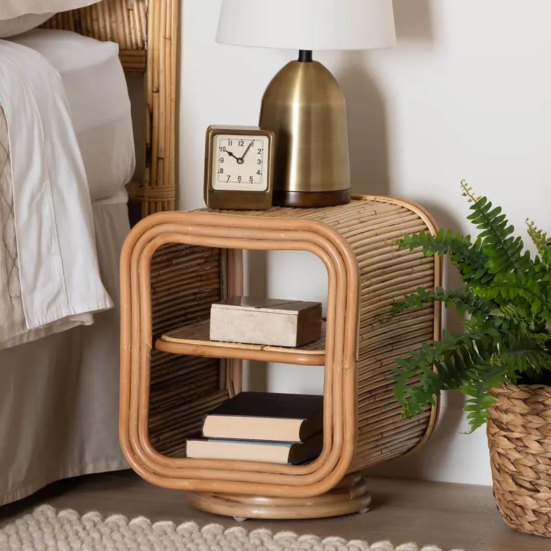 Baxton Studio bali & pari Bethari Bohemian Natural Rattan Nightstand