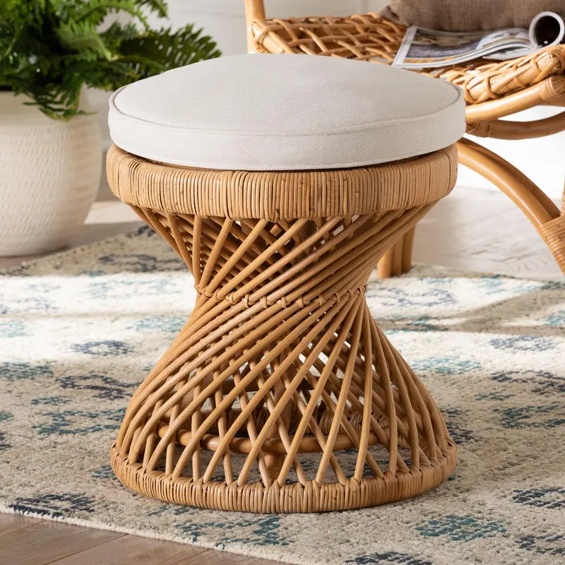 Baxton Studio bali & pari Borneo Bohemian Light Honey Rattan Footstool