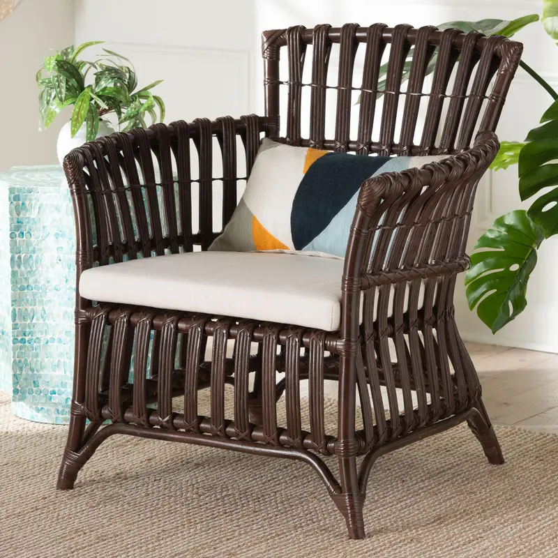 Baxton Studio bali & pari Brooklyn Bohemian Very Dark Brown Rattan Arm Chair