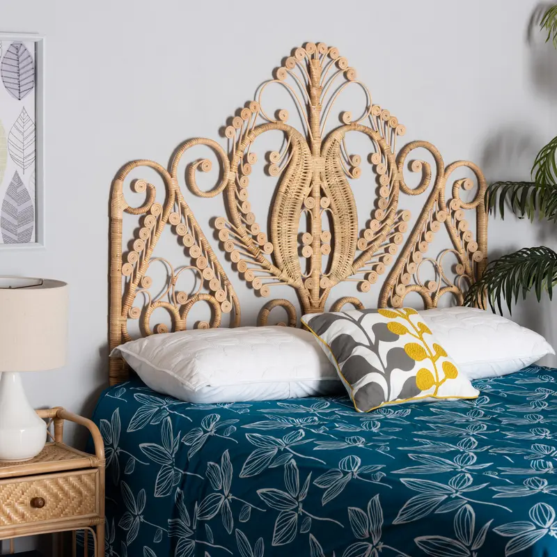 Baxton Studio bali & pari Caelinus Modern Bohemian Natural Brown Rattan Queen Size Standalone Headboard