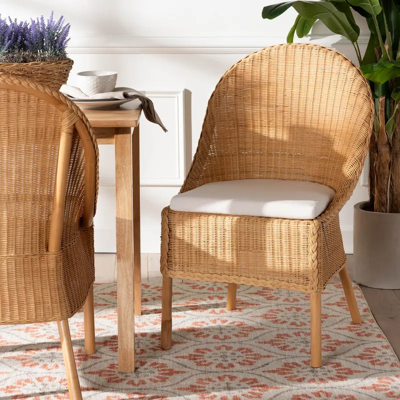 Baxton Studio bali & pari Camelia Bohemian Light Honey Rattan Dining Chair