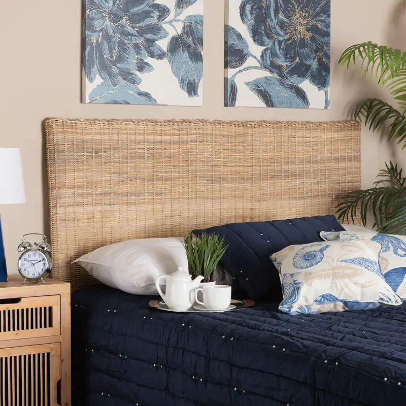Baxton Studio bali & pari Cantara Modern Bohemian Natural Rattan Queen Size Standalone Headboard
