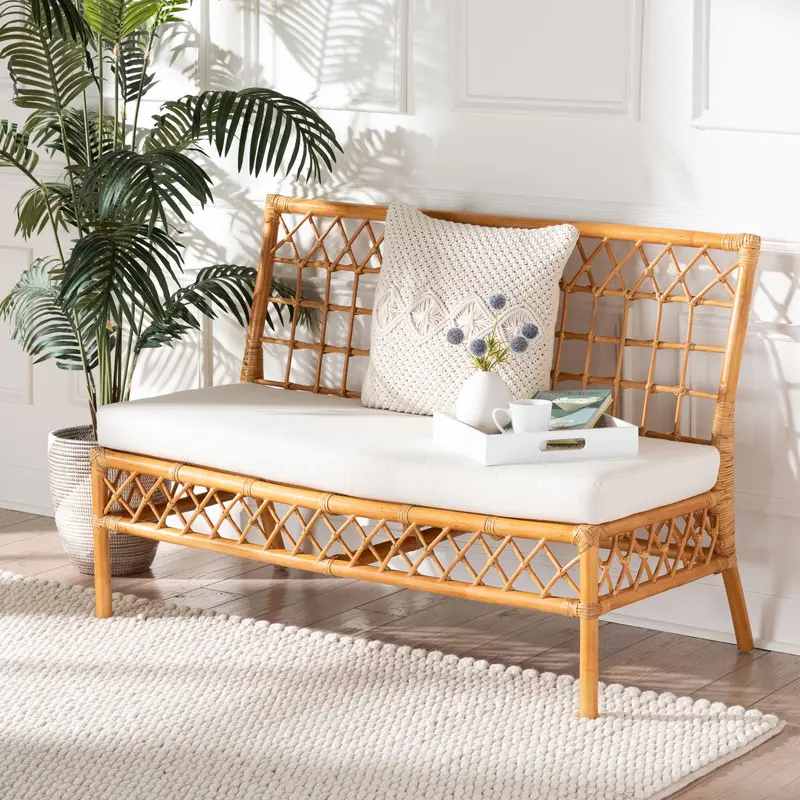 Baxton Studio bali & pari Capella Modern Bohemian Honey Rattan Dining Bench