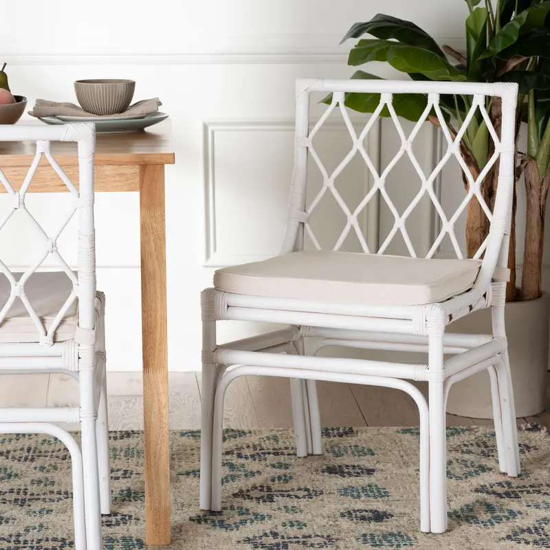 Baxton Studio bali & pari Carwyn Bohemian White Rattan Dining Chair