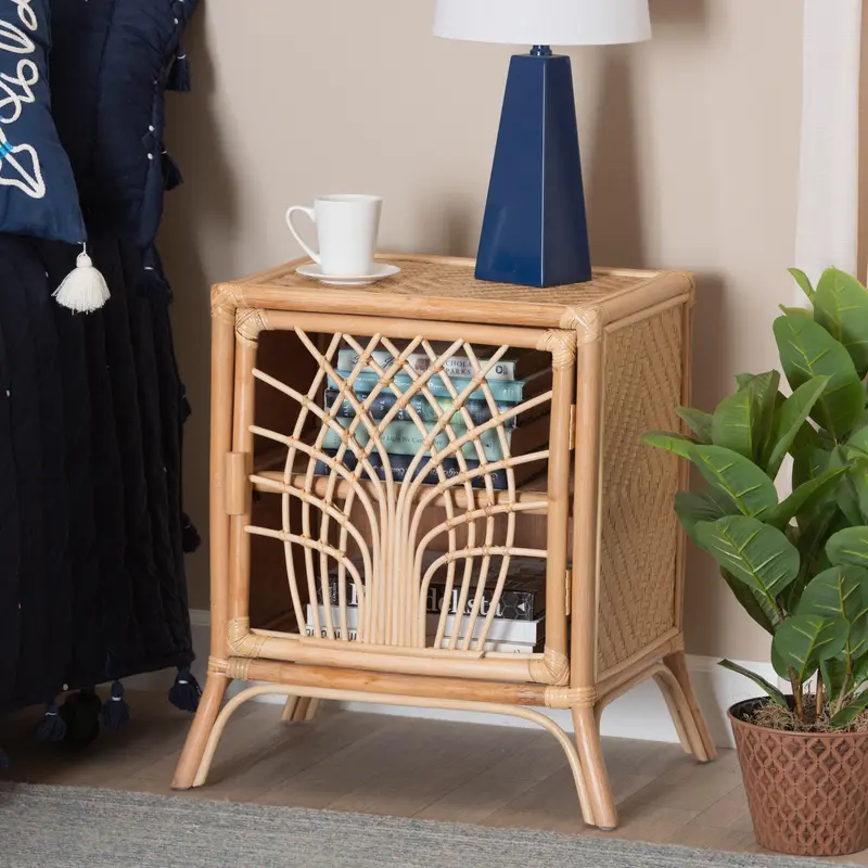 Baxton Studio bali & pari Danna Modern Bohemian Natural Brown Rattan Nightstand