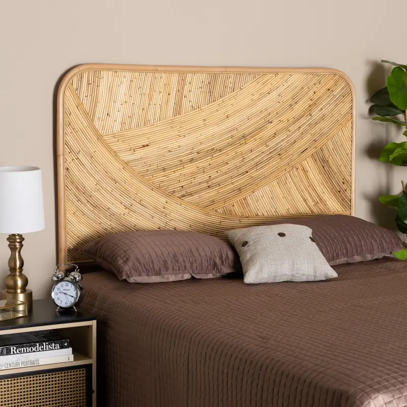 Baxton Studio bali & pari Delphi Modern Bohemian Natural Brown Rattan Queen Size Standalone Headboard