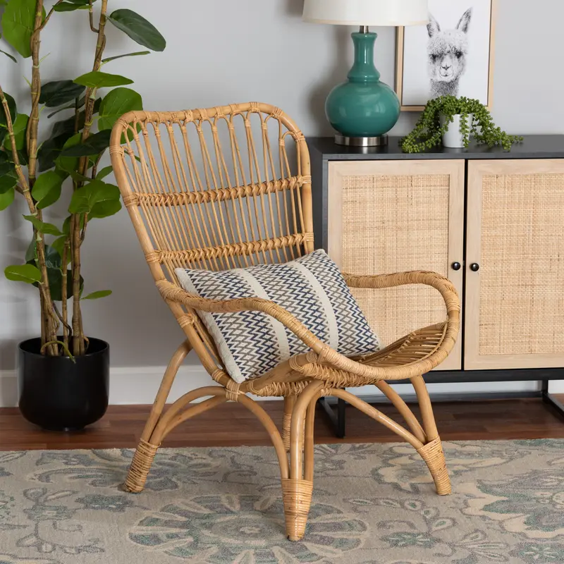 Baxton Studio bali & pari Earvin Modern Bohemian Natural Brown Rattan Armchair
