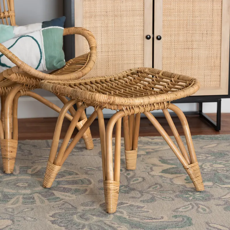 Baxton Studio bali & pari Earvin Modern Bohemian Natural Brown Rattan Footstool