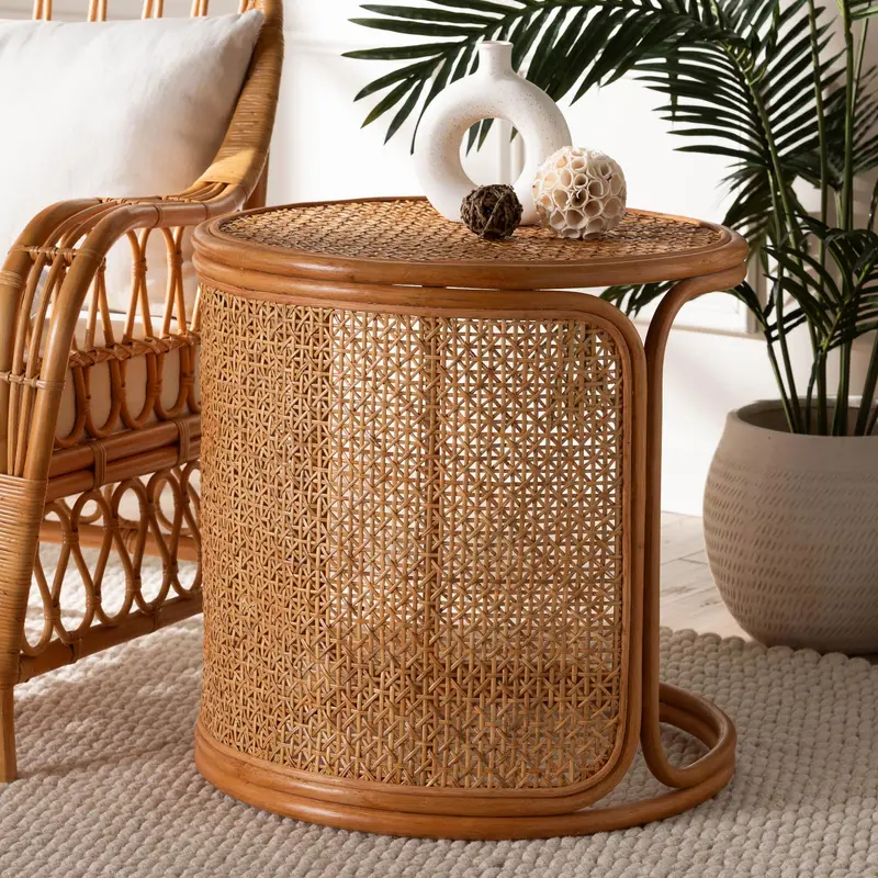 Baxton Studio bali & pari Eldon Bohemian Honey Rattan Large End Table