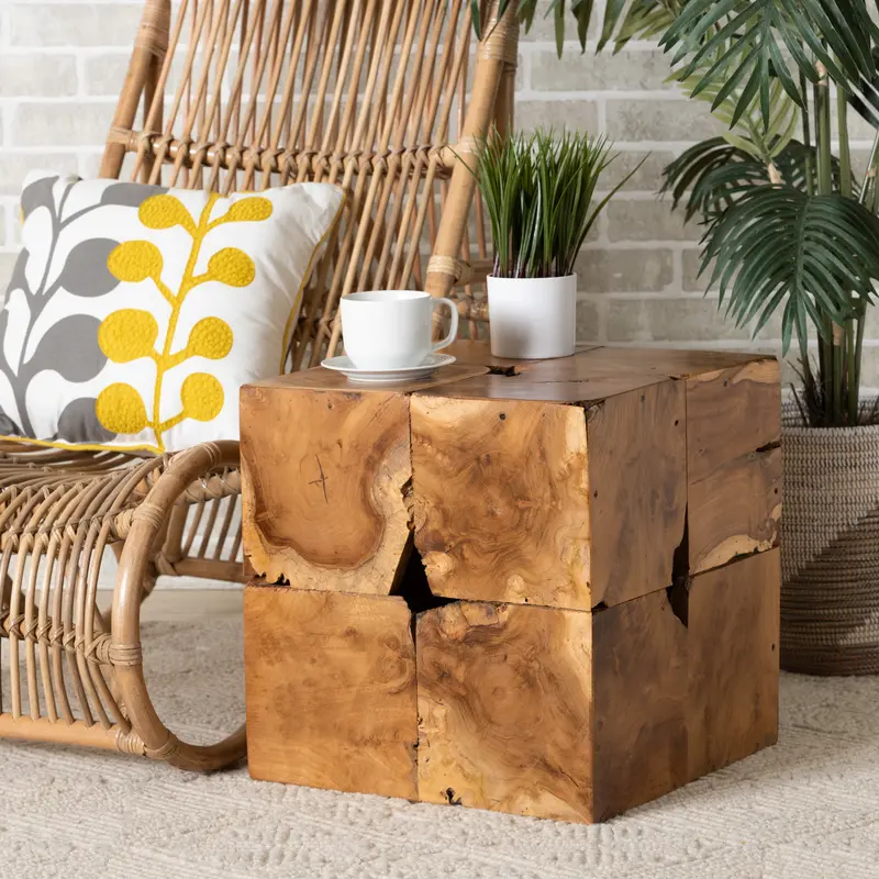 Baxton Studio bali & pari Eldora Rustic Transitional Natural Brown Teak Root End Table
