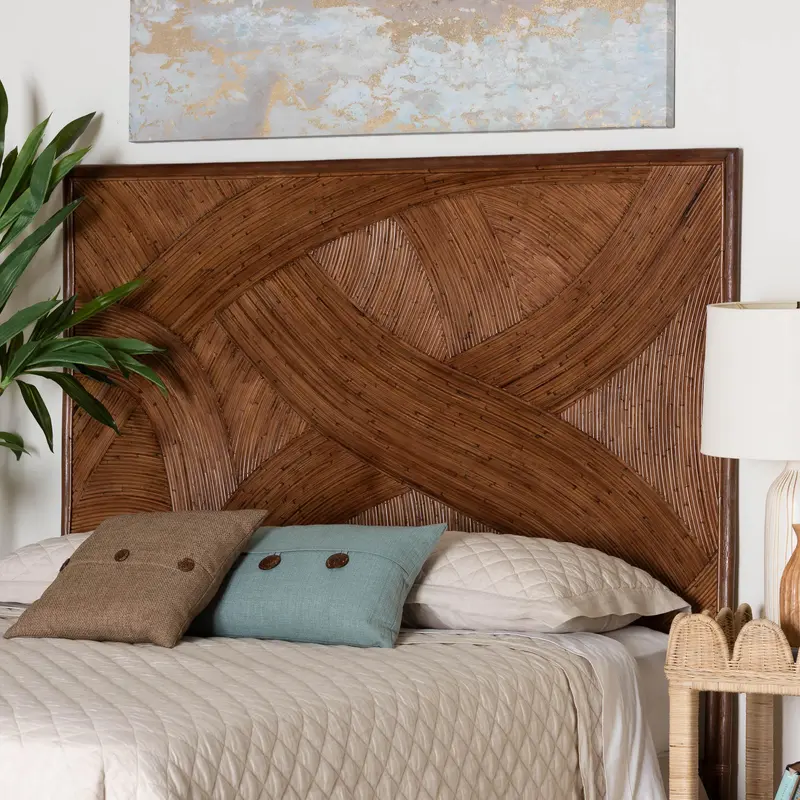 Baxton Studio bali & pari Elettra Bohemian Dark Brown Rattan King Size Standalone Headboard