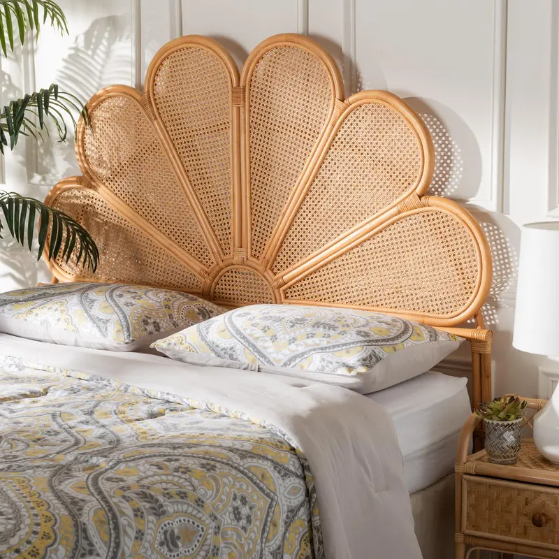 Baxton Studio bali & pari Flower Modern Bohemian Honey Rattan King Size Standalone Headboard