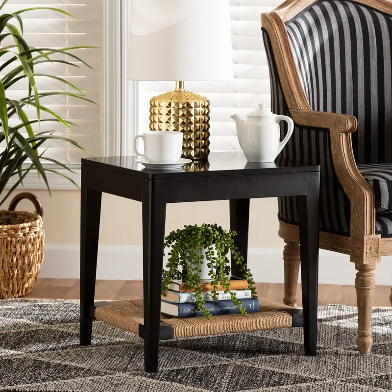 Baxton Studio bali & pari Freya Modern Bohemian Black Finished Bayur Wood End Table