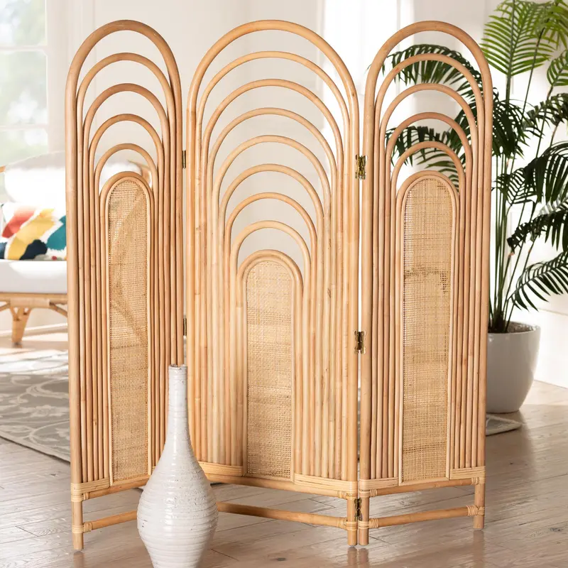 Baxton Studio bali & pari Golda Modern Bohemian Natural Brown Rattan Room Divider