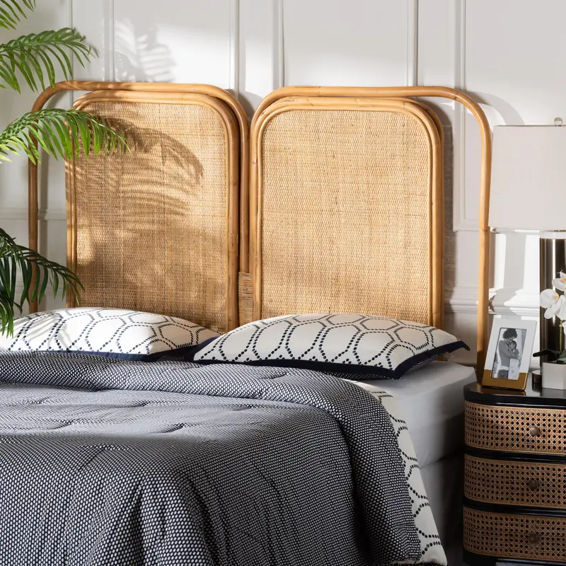 Baxton Studio bali & pari Gowan Modern Bohemian Natural Brown Rattan King Size Standalone Headboard