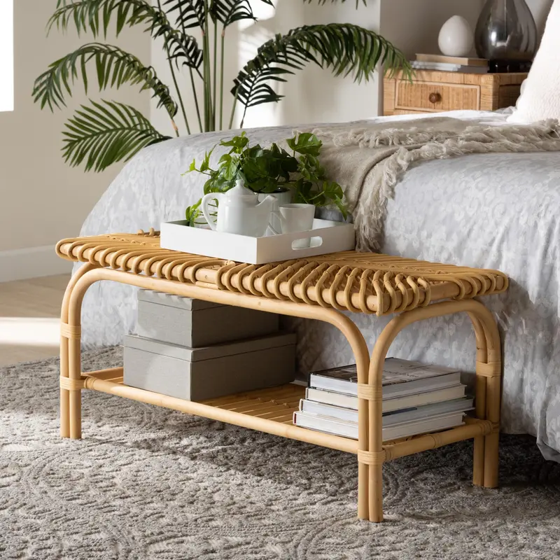 Baxton Studio bali & pari Himari Modern Bohemian Natural Brown Rattan Accent Bench