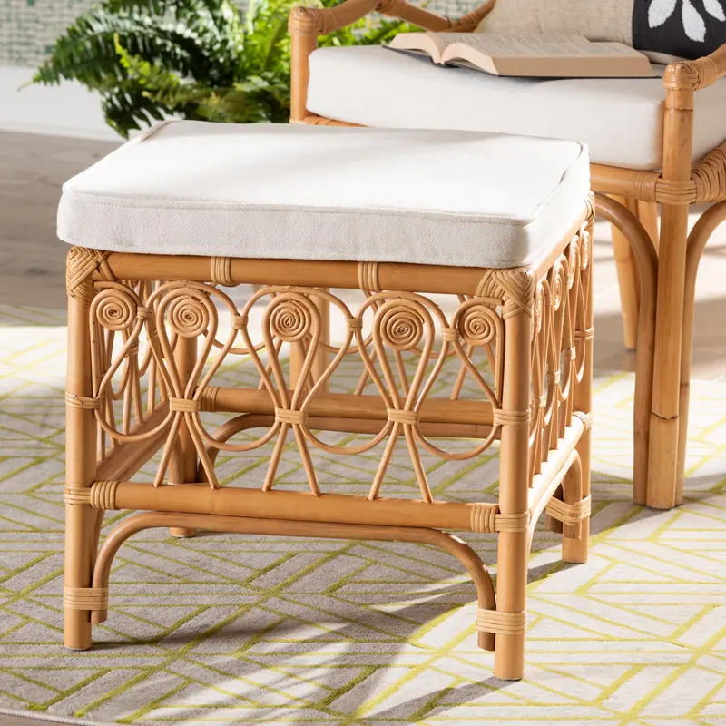 Baxton Studio bali & pari Ibiza Modern bohemian Natural Brown Rattan Footstool