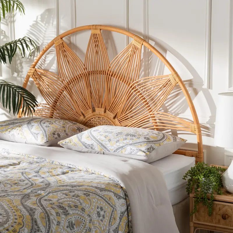 Baxton Studio bali & pari Jasmine Modern Bohemian Natural Rattan Queen Size Standalone Headboard