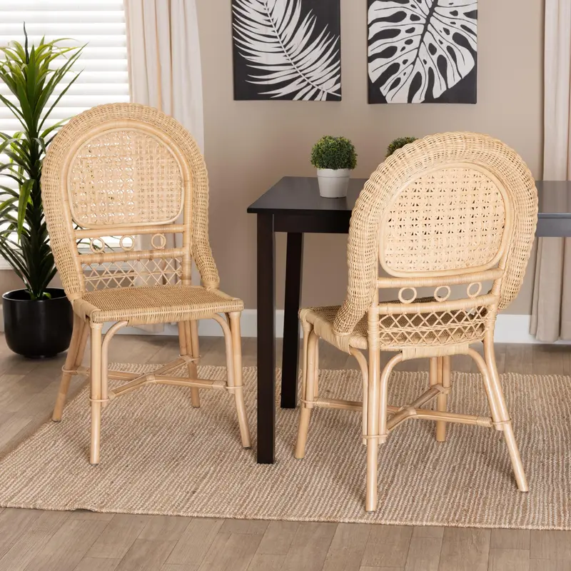 Baxton Studio bali & pari Jelita Modern Bohemian Natural Brown Rattan 2-Piece Dining Chair Set