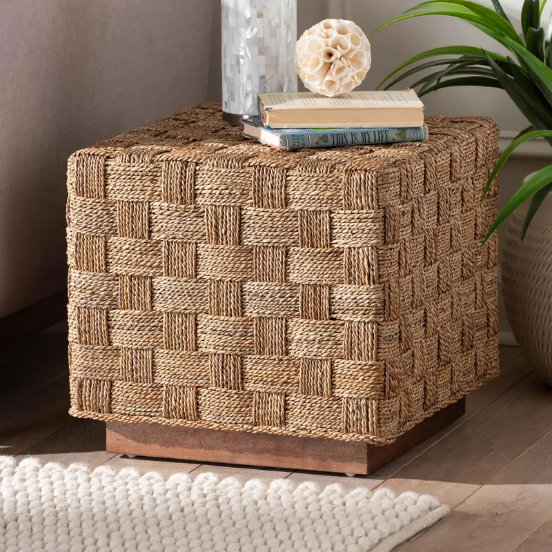 Baxton Studio bali & pari Karina Bohemian Natural Seagrass End Table