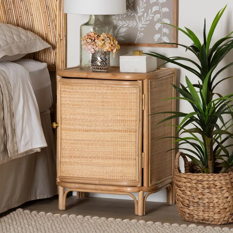 Baxton Studio bali & pari Kiara Bohemian Natural Rattan Nightstand
