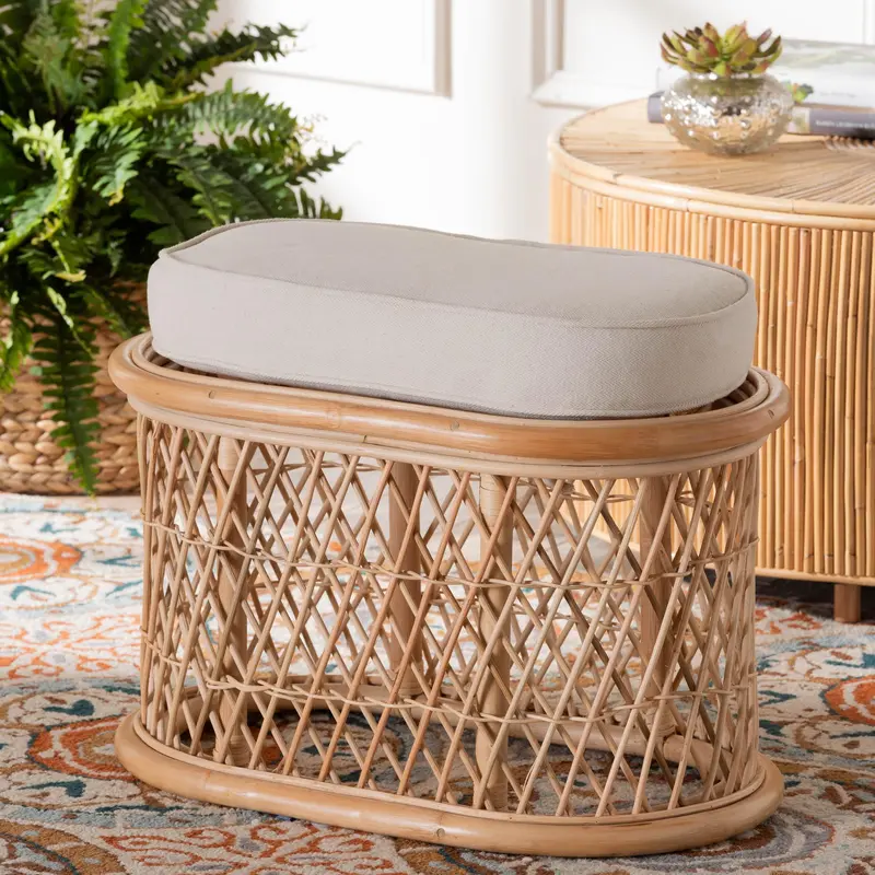 Baxton Studio bali & pari Ladonna Bohemian Natural Rattan Ottoman Footstool