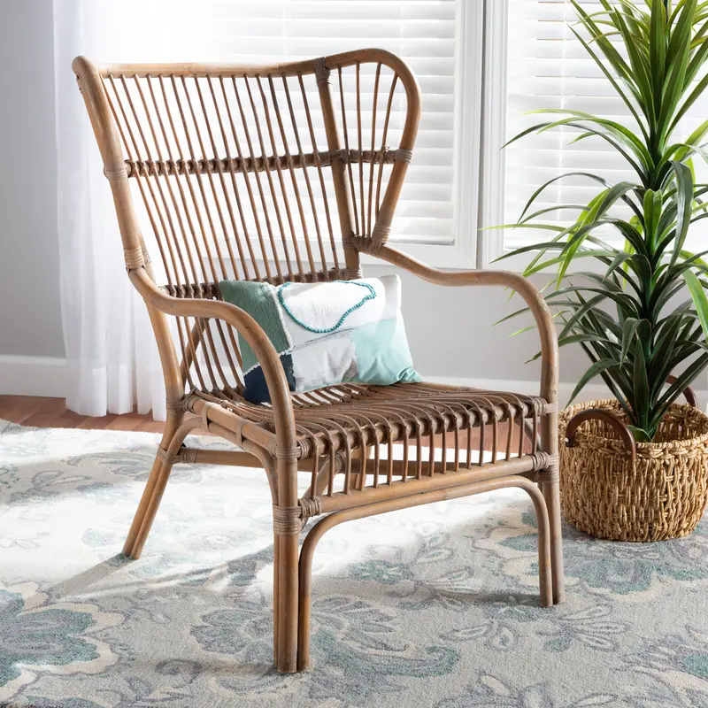 Baxton Studio bali & pari Lamaria Modern Bohmenian Natural Brown Antique Rattan Armchair