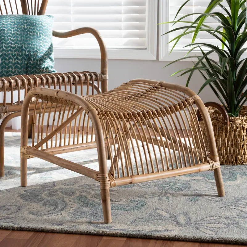 Baxton Studio bali & pari Lamaria Modern Bohmenian Natural Brown Antique Rattan Footstool
