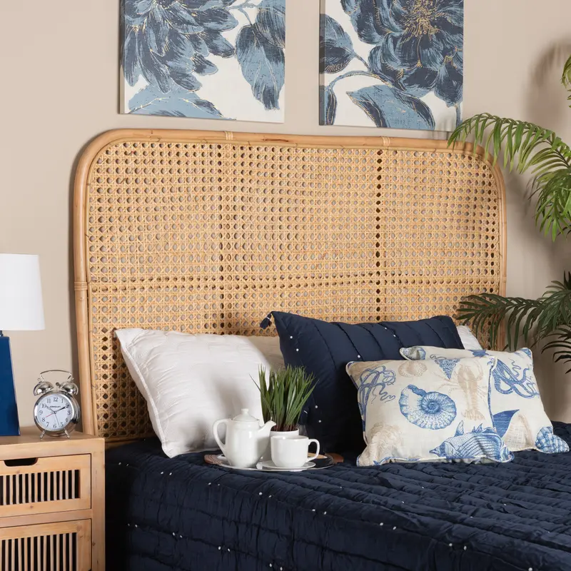 Baxton Studio bali & pari Linette Modern Bohemian Natural Rattan Queen Size Standalone Headboard