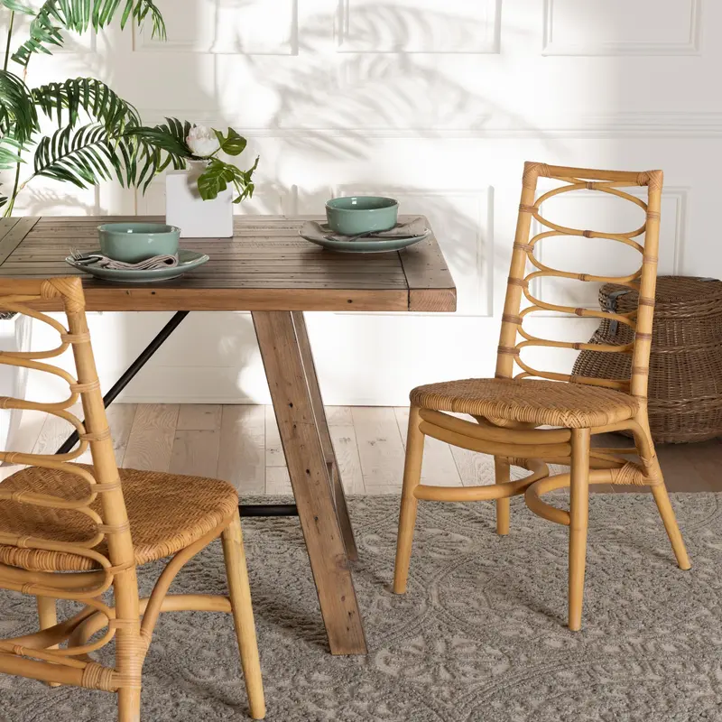 Baxton Studio bali & pari Lisbon Modern Bohemian Natural Rattan Dining Chair