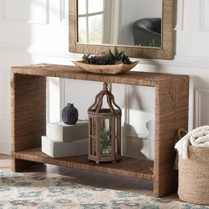Baxton Studio bali & pari Liza Bohemian Natural Seagrass Console Table