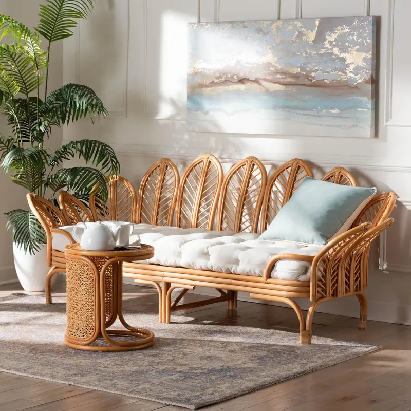 Baxton Studio bali & pari Loften Bohemian Light Honey Rattan Daybed