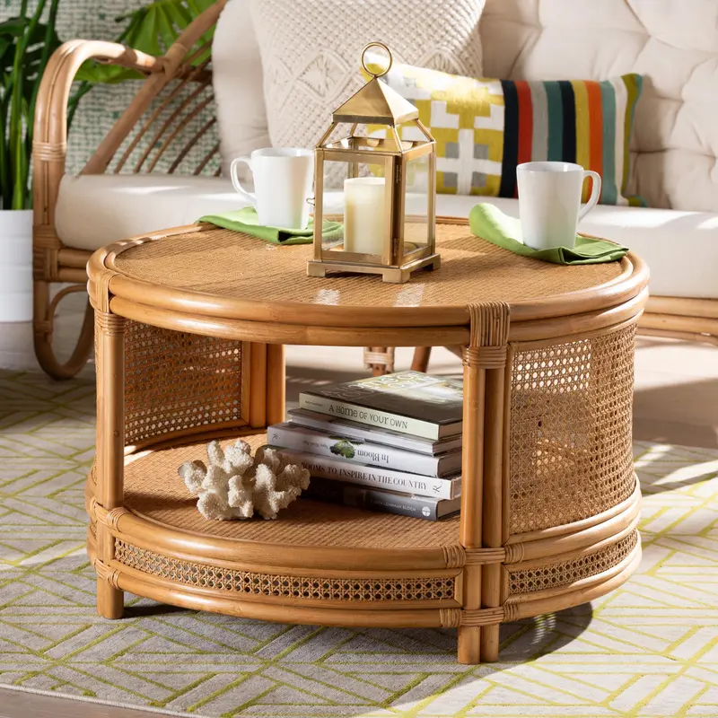 Baxton Studio bali & pari Louis Modern Bohemian Natural Brown Rattan Coffee Table
