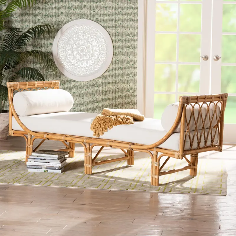Baxton Studio bali & pari Macias Modern Bohemian Natural Brown Rattan Daybed