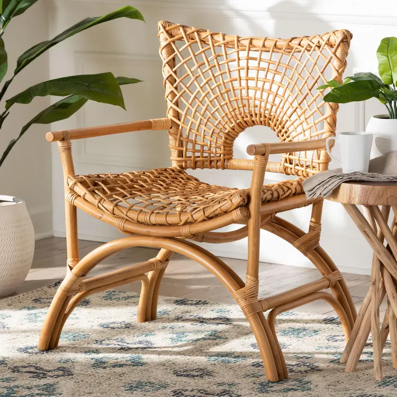 Baxton Studio bali & pari Mamba Bohemian Natural Rattan Arm Chair