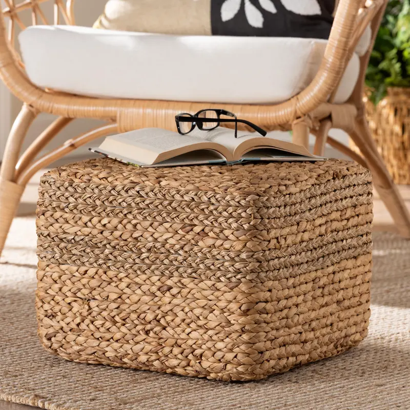 Baxton Studio bali & pari Marella Modern Bohemian Natural Brown Seagrass Accent Footstool