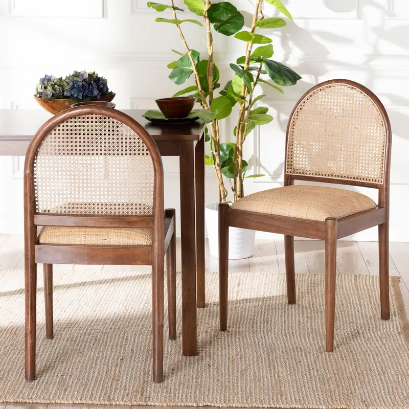 Baxton Studio bali & pari Maryland Modern Bohemian Natural Rattan and Acacia Wood 2-Piece Dining Chair Set