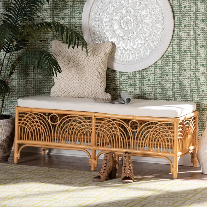 Baxton Studio bali & pari Materra Modern bohemian Natural Brown Rattan Bench