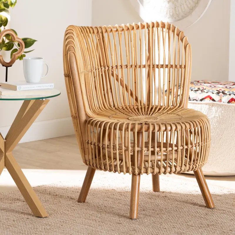 Baxton Studio bali & pari Nagoya Modern Bohemian Natural Rattan Wide Seat Lounge Chair