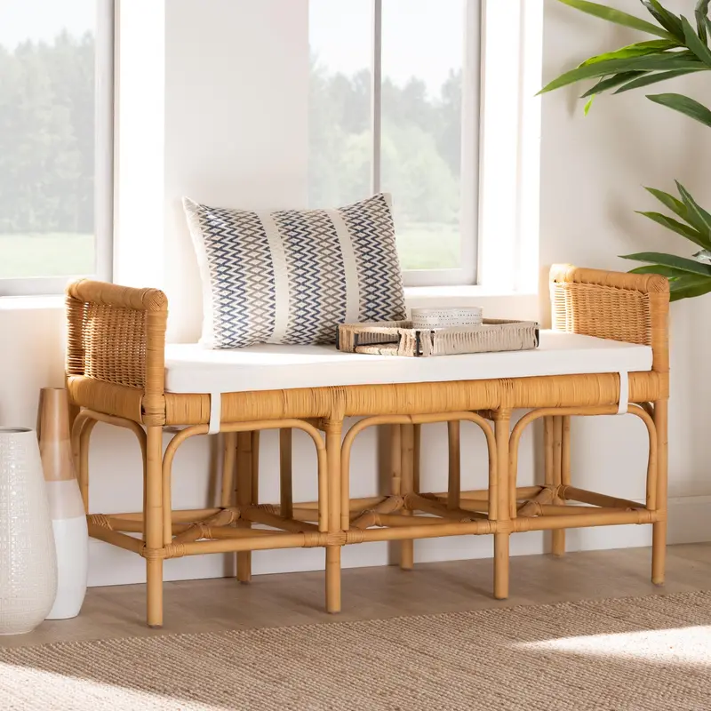 Baxton Studio bali & pari Nairi Modern Bohemian Natural Brown Rattan Bench