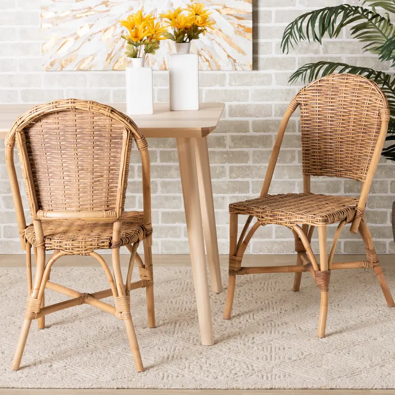 Baxton Studio bali & pari Neola Modern Bohemian Natural Rattan 2-Piece Dining Chair Set