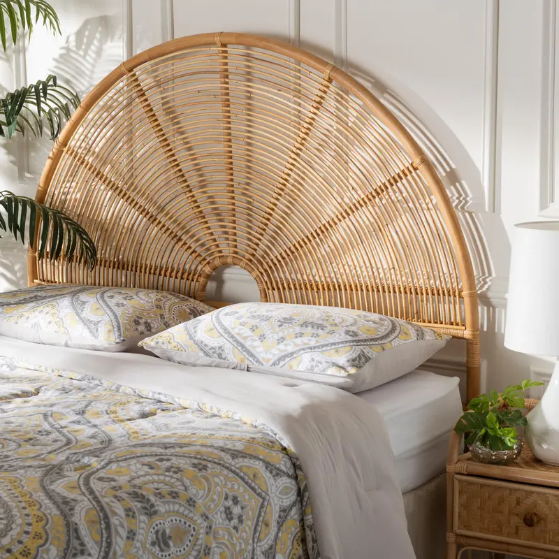 Baxton Studio bali & pari Nina Modern Bohemian Honey Rattan Queen Size Standalone Headboard
