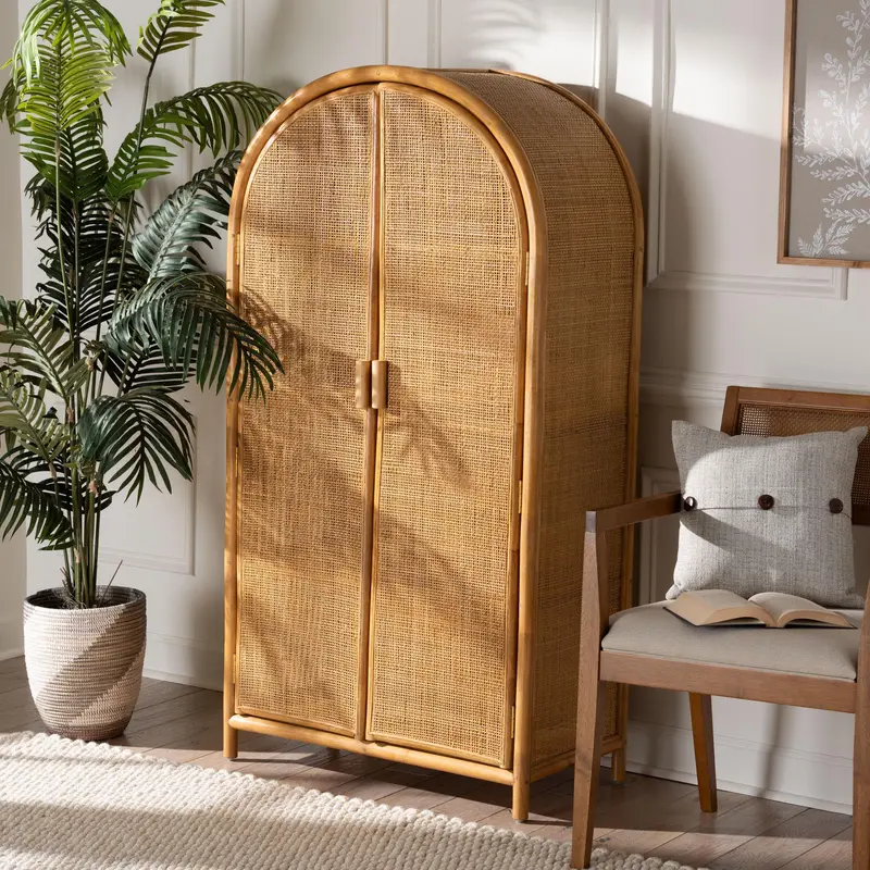 Baxton Studio bali & pari Paloma Modern Bohemian Light Honey Rattan Large Storage Cabinet