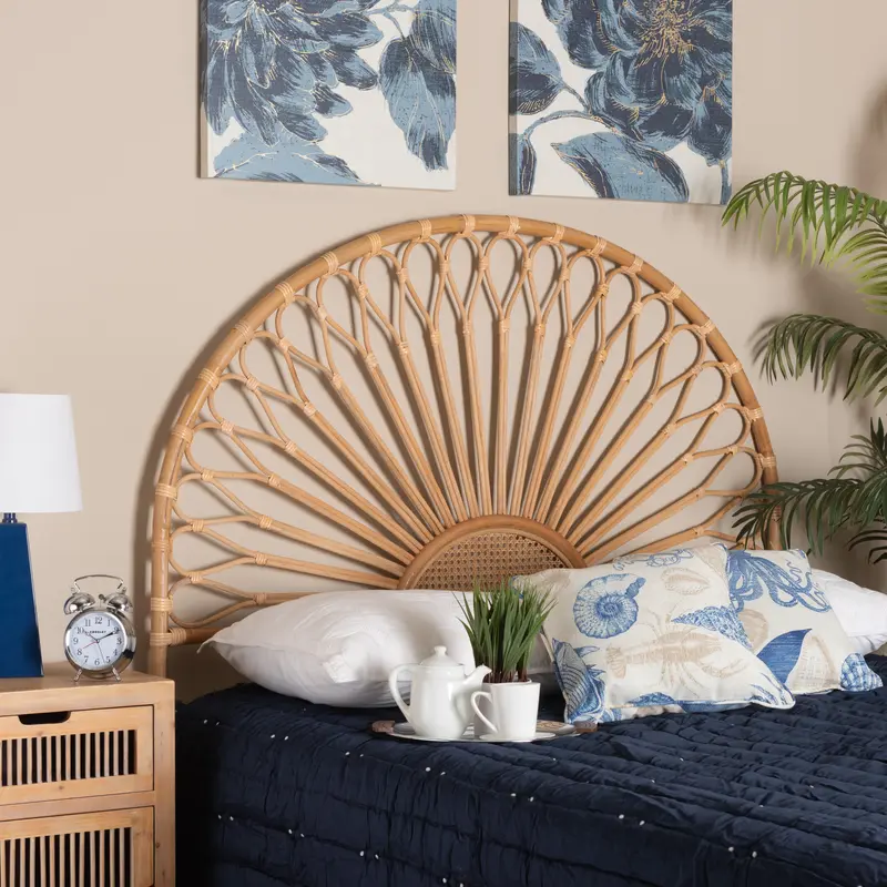 Baxton Studio bali & pari Perenna Modern Bohemian Natural Rattan King Size Standalone Headboard