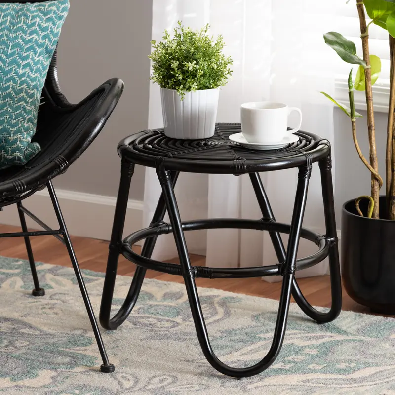 Baxton Studio bali & pari Pertessa Modern Bohemian Black Finished Rattan End Table