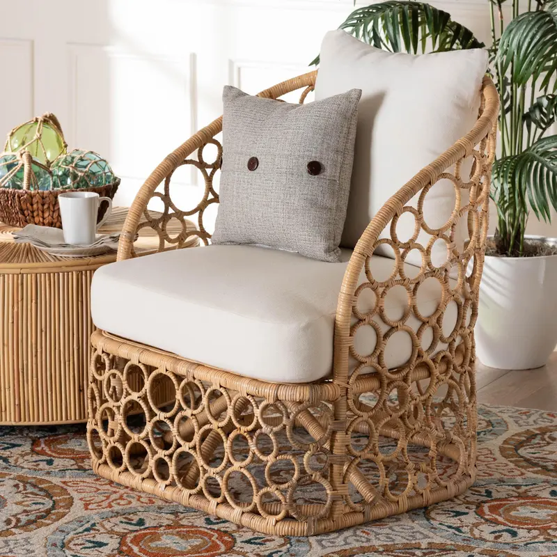 Baxton Studio bali & pari Prisca Bohemian Light Honey Rattan Accent Chair