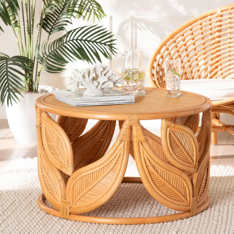 Baxton Studio bali & pari Raflesia Modern Bohemian Natural Rattan Coffee Table