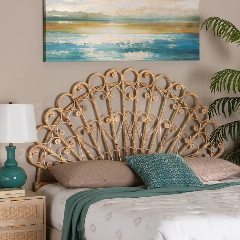 Baxton Studio bali & pari Rasima Modern Bohemian Natural Brown Rattan Queen Size Standalone Headboard